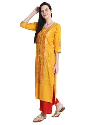 Mustard printed viscose rayon kurti 3