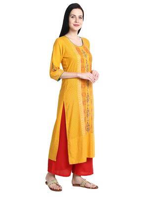 Mustard printed viscose rayon kurti 4