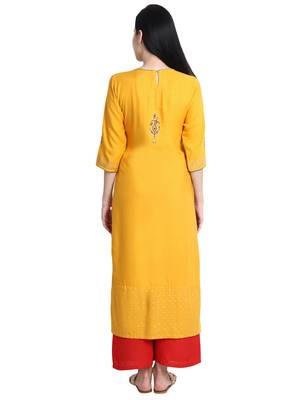 Mustard printed viscose rayon kurti 5