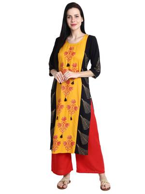 Black printed viscose rayon kurti 1