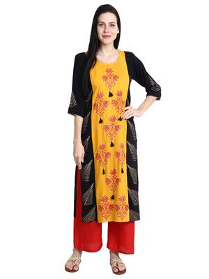 Black printed viscose rayon kurti 2