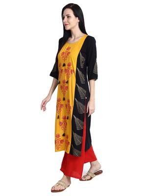 Black printed viscose rayon kurti 3