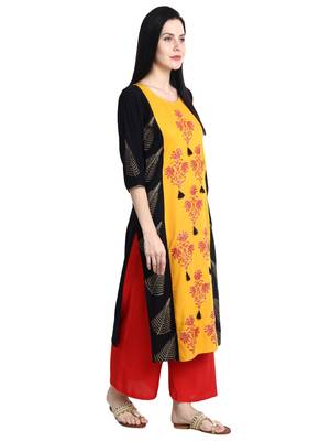 Black printed viscose rayon kurti 4