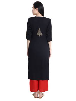 Black printed viscose rayon kurti 5