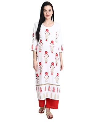 Cream printed viscose rayon kurti 1