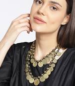 Infuzze Antique Gold-Toned & Black Layered Coin Necklace