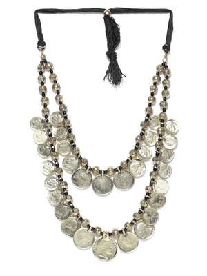 Infuzze Antique Gold-Toned & Black Layered Coin Necklace 2