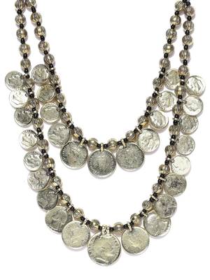 Infuzze Antique Gold-Toned & Black Layered Coin Necklace 3