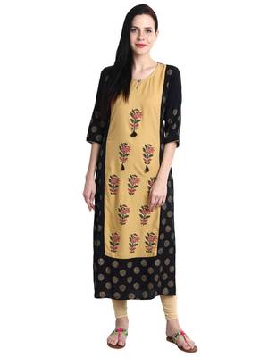 Black printed viscose rayon kurti 1
