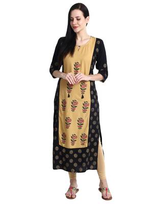Black printed viscose rayon kurti 2