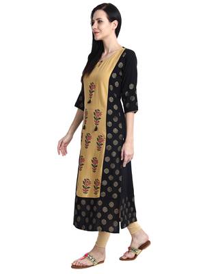 Black printed viscose rayon kurti 3