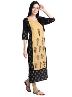 Black printed viscose rayon kurti 4