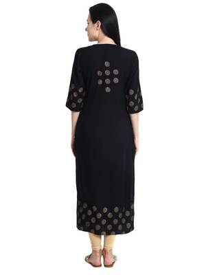 Black printed viscose rayon kurti 5