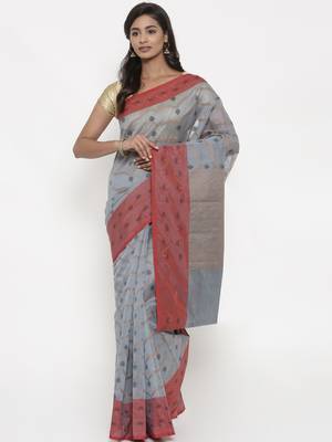CLASSICATE from the house of The Chennai Silks Women's Grey Chanderi Saree With Blouse Piece 1