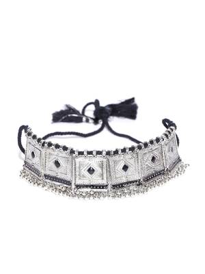 Infuzze Oxidised Silver-Toned & Black Textured Statement Necklace 3