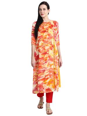Peach printed crepe kurti 1