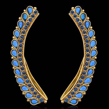 Ethnic Indian Bollywood Jewelry Gold Finish Ear Cuff Wrap Clip on Earrings 1