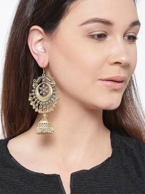 Infuzze Antique Gold-Toned Dome Shaped Drop Earrings 2