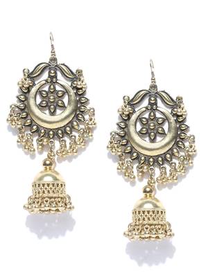 Infuzze Antique Gold-Toned Dome Shaped Drop Earrings 4