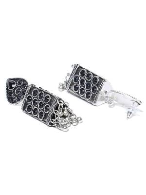 Infuzze Oxidised Silver-Toned & Black Tribal Drop Earrings 3