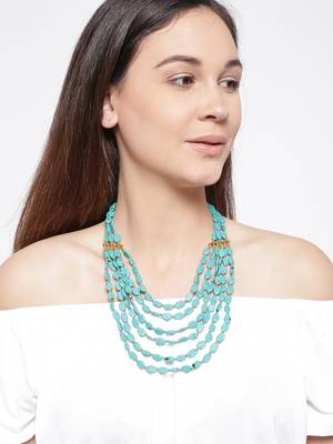 Infuzze Turquoise Blue Beaded Layered Necklace 1