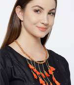 Infuzze Gold-Toned & Orange Tasseled Necklace