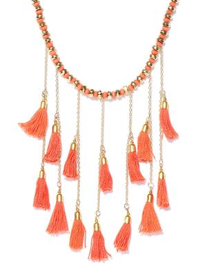 Infuzze Gold-Toned & Orange Tasseled Necklace 3