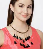 Infuzze Gold-Toned & Black Tasseled Necklace