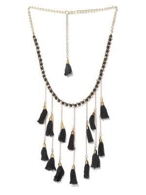 Infuzze Gold-Toned & Black Tasseled Necklace 2