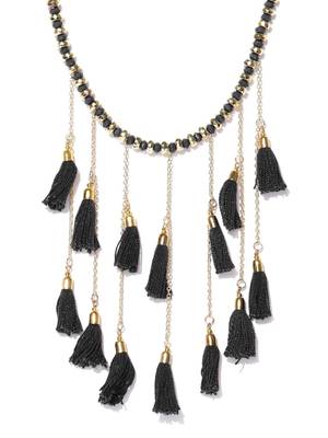 Infuzze Gold-Toned & Black Tasseled Necklace 3