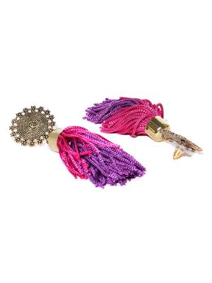 Infuzze Antique Gold-Toned & Pink Tasseled Circular Drop Earrings 3