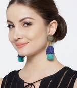 Infuzze Antique Gold-Toned & Blue Tasseled Circular Drop Earrings