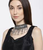 Infuzze Oxidised Silver-Toned Metal Choker Necklace