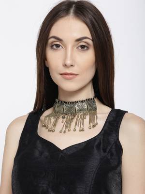 Infuzze Antique Gold-Toned Metal Choker Necklace 1