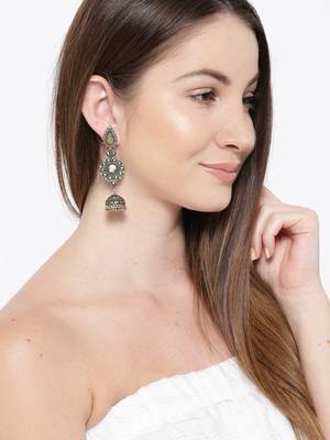 Infuzze Oxidised Silver-Toned & Gold-Toned Dome Shaped Drop Earrings 2
