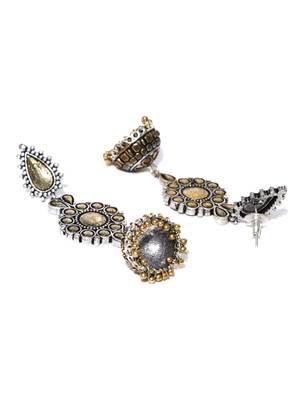Infuzze Oxidised Silver-Toned & Gold-Toned Dome Shaped Drop Earrings 3