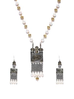 Infuzze Antique Gold-Toned & White Beaded Tribal Jewellery Set 1