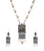 Infuzze Antique Gold-Toned & White Beaded Tribal Jewellery Set