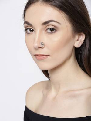 Infuzze Oxidised Silver-Toned & Gold-Toned Textured Tribal Nosepin 2