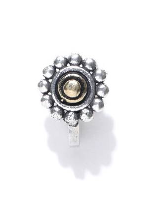 Infuzze Oxidised Silver-Toned & Gold-Toned Textured Tribal Nosepin 1