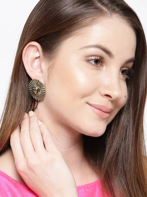 Infuzze Antique Gold-Toned Textured Circular Oversized Studs 1