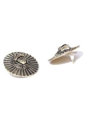 Infuzze Antique Gold-Toned Textured Circular Oversized Studs 2