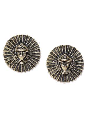 Infuzze Antique Gold-Toned Textured Circular Oversized Studs 3