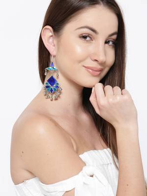 Infuzze Blue Teardrop Shaped Enamelled Drop Earrings 2