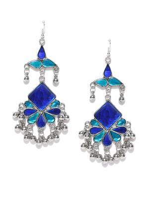 Infuzze Blue Teardrop Shaped Enamelled Drop Earrings 1