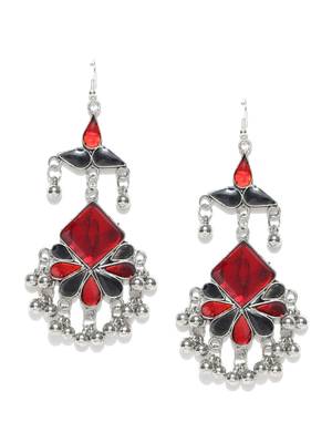 Infuzze Red & Black Teardrop Shaped Enamelled Drop Earrings 1