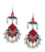 Infuzze Red & Black Teardrop Shaped Enamelled Drop Earrings