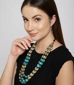 Infuzze Gold-Toned & Sea-Green Beaded Layered Necklace