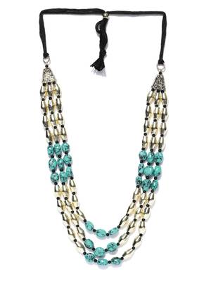 Infuzze Gold-Toned & Sea-Green Beaded Layered Necklace 2
