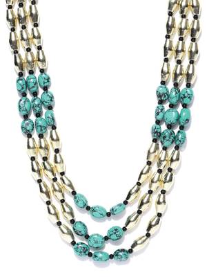 Infuzze Gold-Toned & Sea-Green Beaded Layered Necklace 3